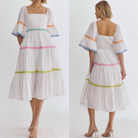entro Dresses & Skirts - ENTRO Ric Rac Dopamine Dressing Pastel Feminine Spring Fun Ruffles Midi Dress